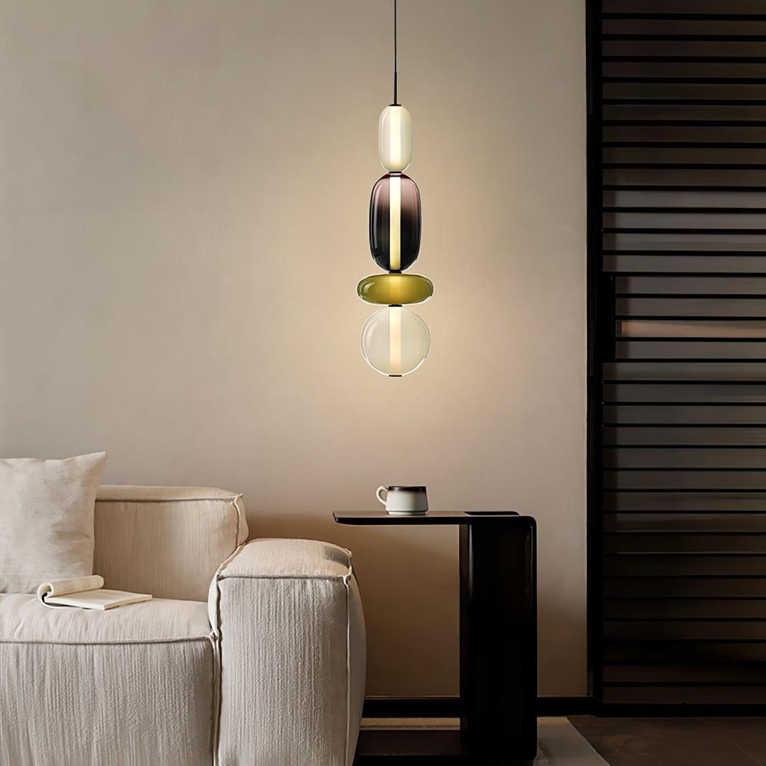 Pendant Lamp Modern Art Deco with Stacked Glass Shades and Adjustable Height