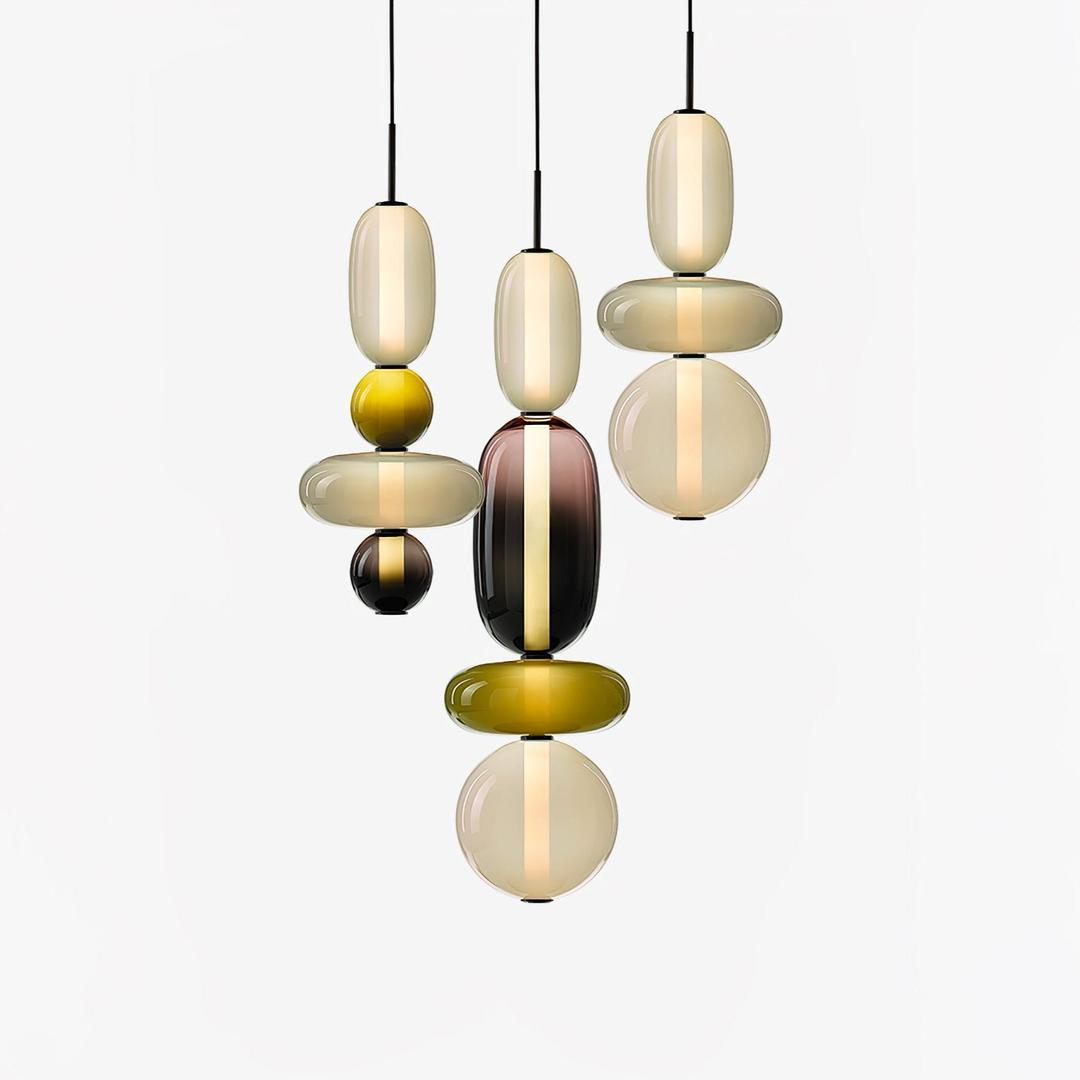Pendant Lamp Modern Art Deco with Stacked Glass Shades and Adjustable Height