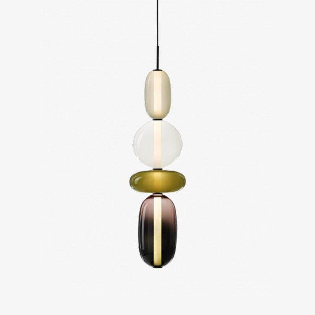 Pendant Lamp Modern Art Deco with Stacked Glass Shades and Adjustable Height