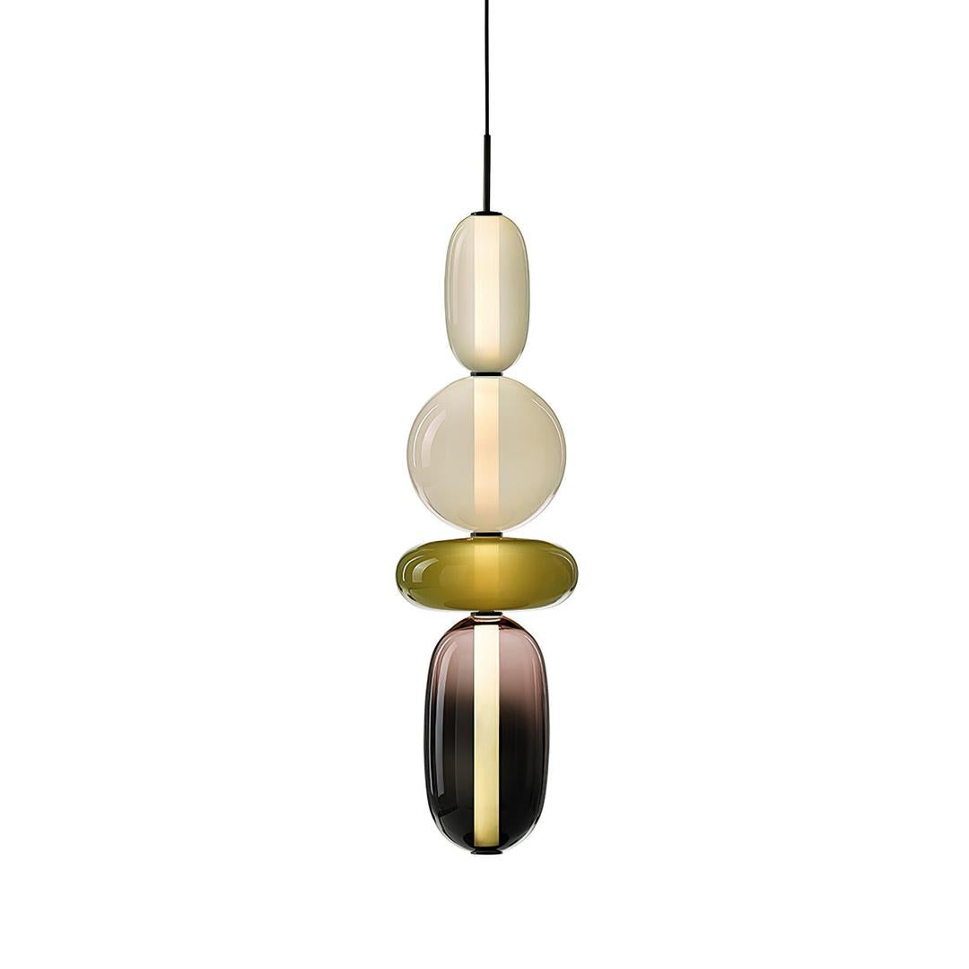 Pendant Lamp Modern Art Deco with Stacked Glass Shades and Adjustable Height