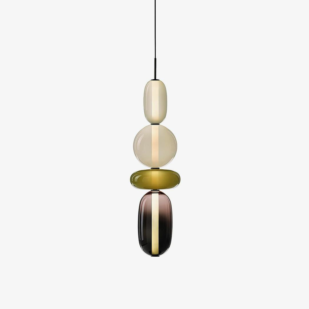 Pendant Lamp Modern Art Deco with Stacked Glass Shades and Adjustable Height