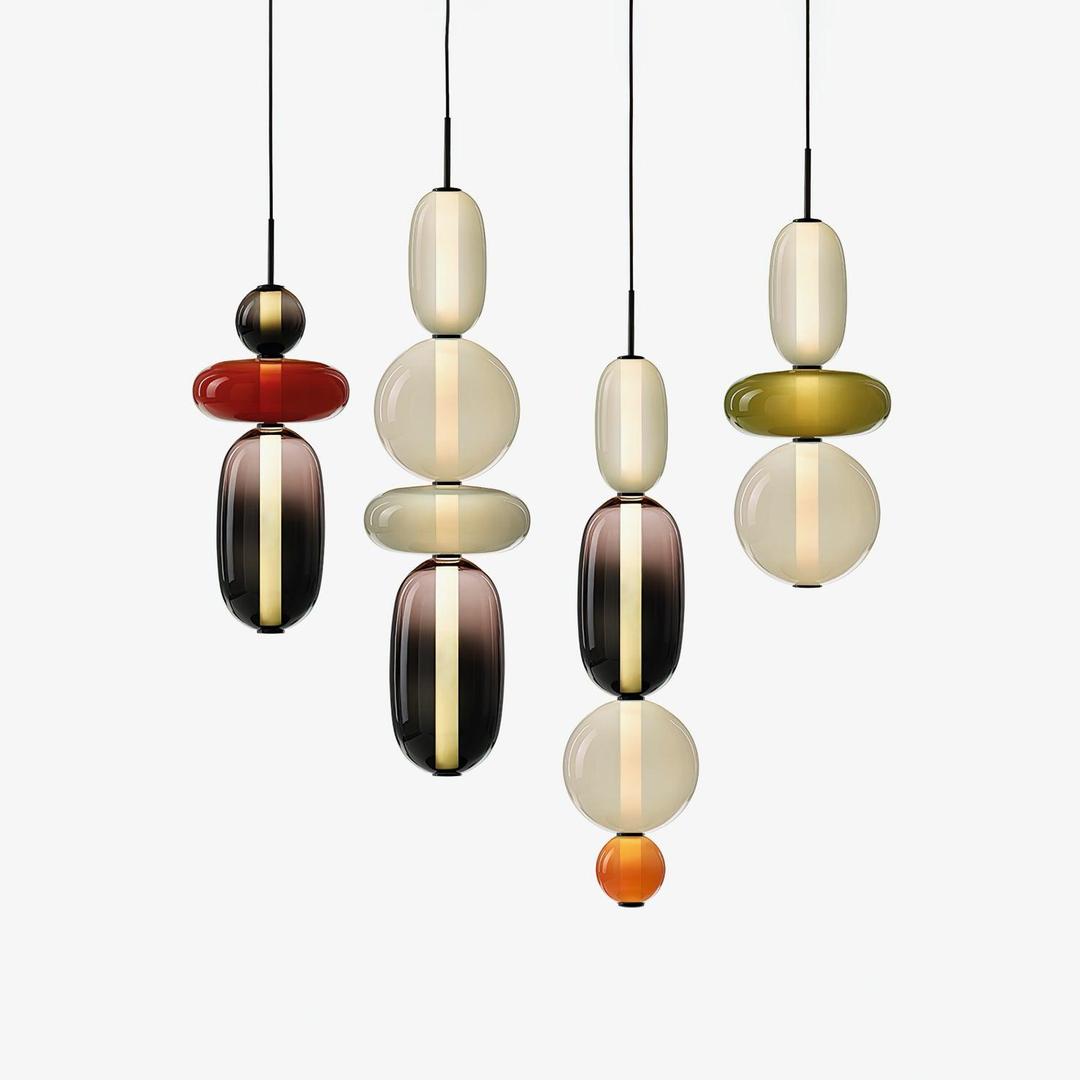 Pendant Lamp Modern Art Deco with Stacked Glass Shades and Adjustable Height