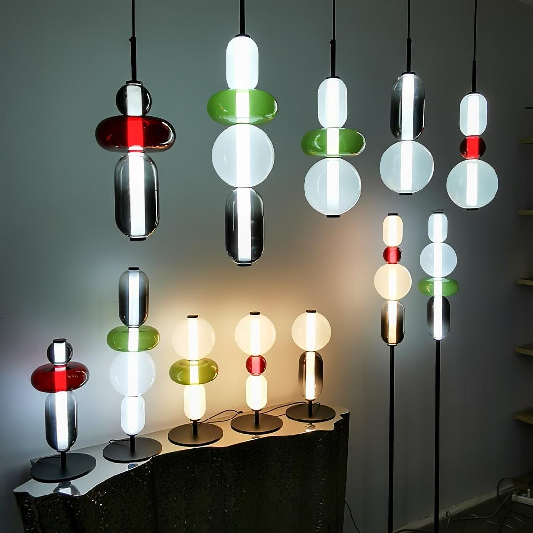Pendant Lamp Modern Art Deco with Stacked Glass Shades and Adjustable Height