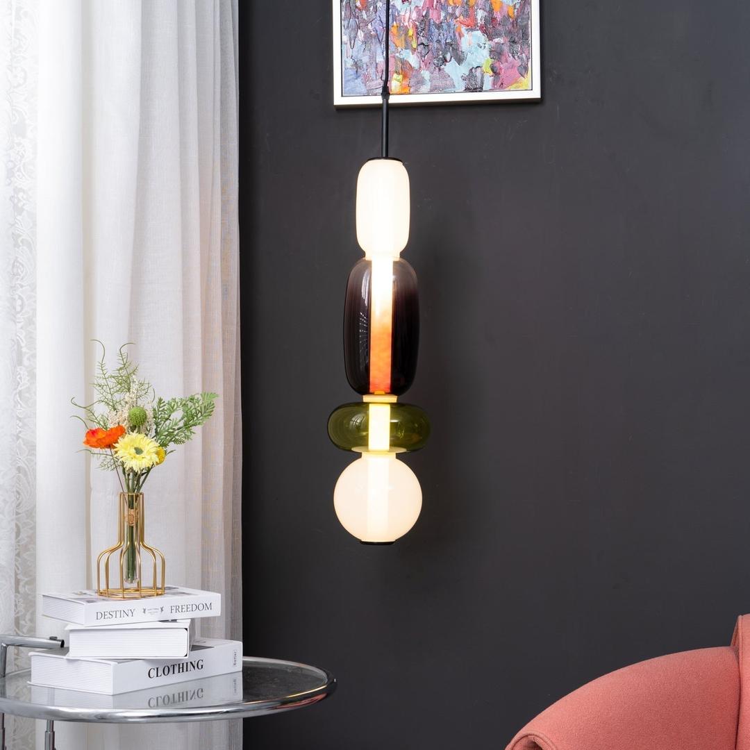 Pendant Lamp Modern Art Deco with Stacked Glass Shades and Adjustable Height