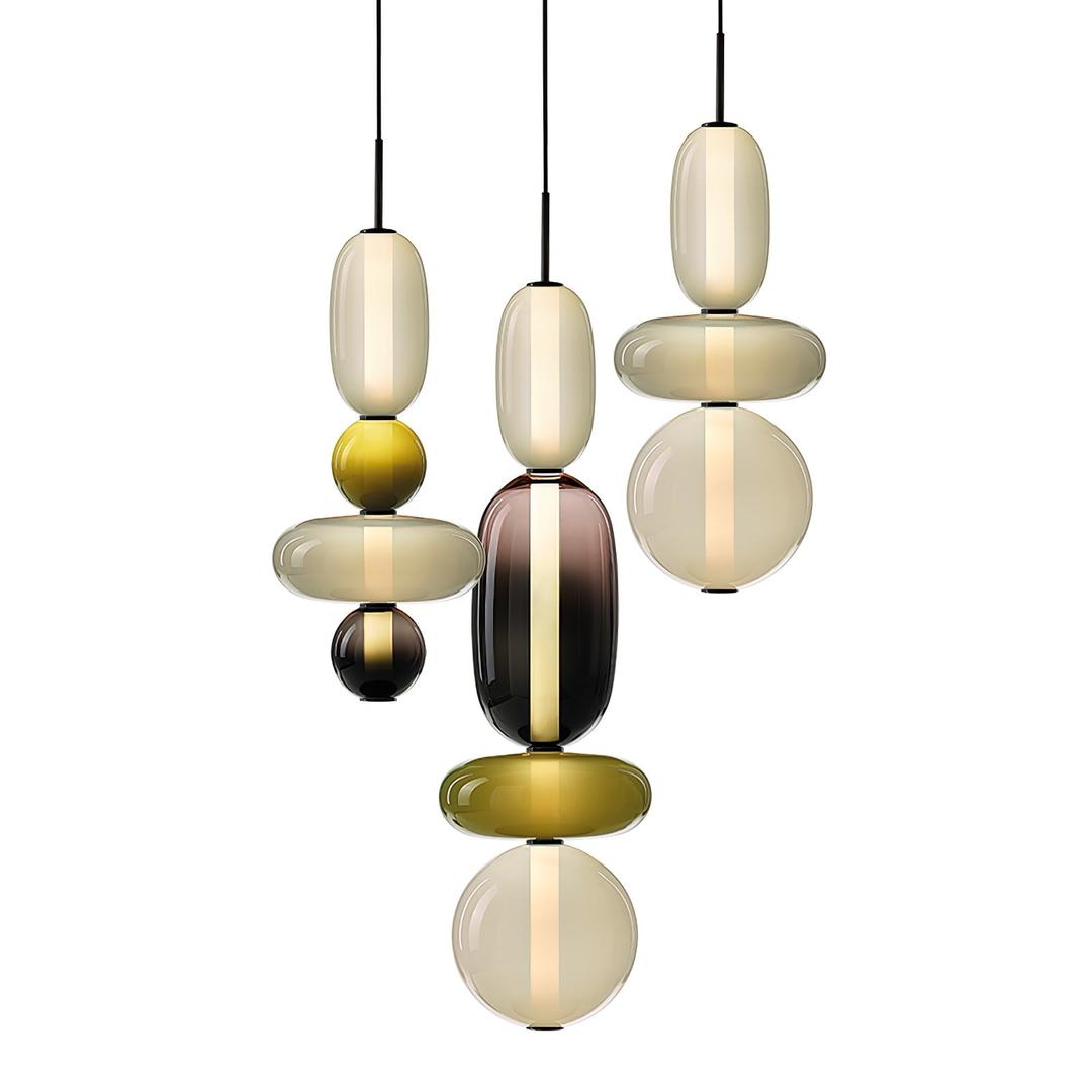 Pendant Lamp Modern Art Deco with Stacked Glass Shades and Adjustable Height