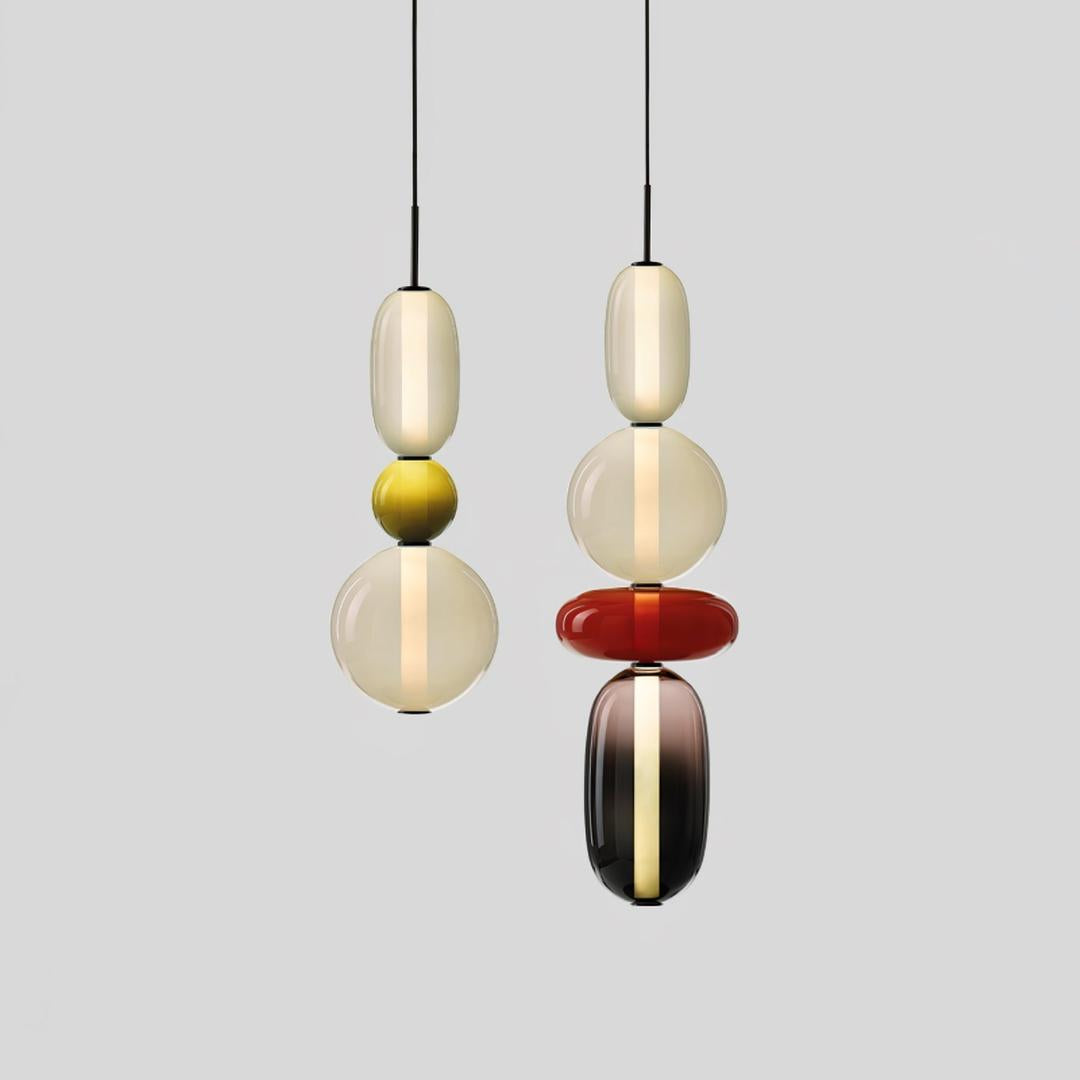 Pendant Lamp Modern Art Deco with Stacked Glass Shades and Adjustable Height