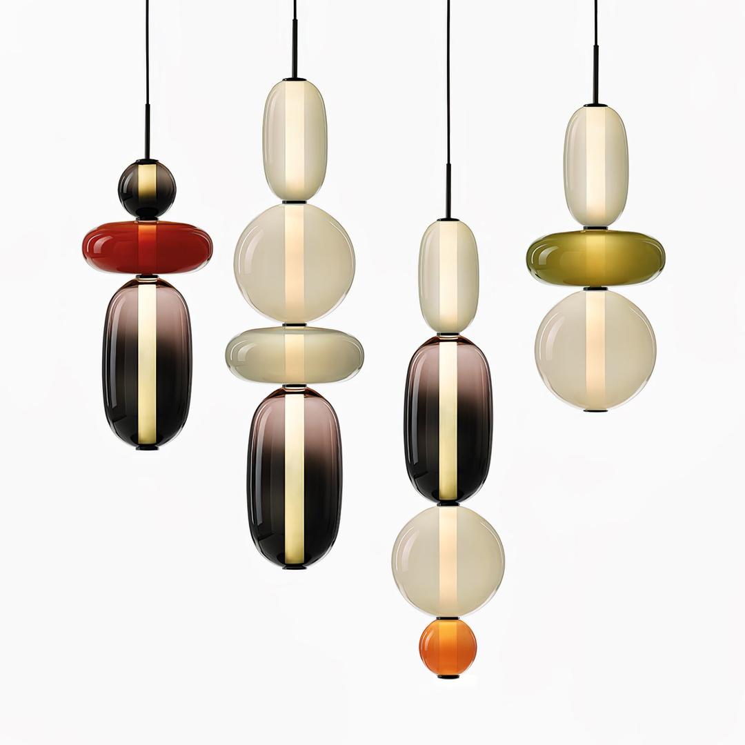 Pendant Lamp Modern Art Deco with Stacked Glass Shades and Adjustable Height
