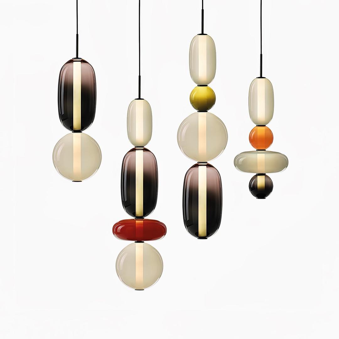 Pendant Lamp Modern Art Deco with Stacked Glass Shades and Adjustable Height