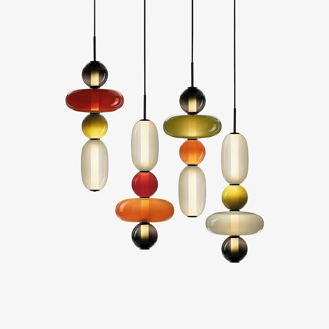 Pendant Lamp Modern Art Deco with Stacked Glass Shades and Adjustable Height