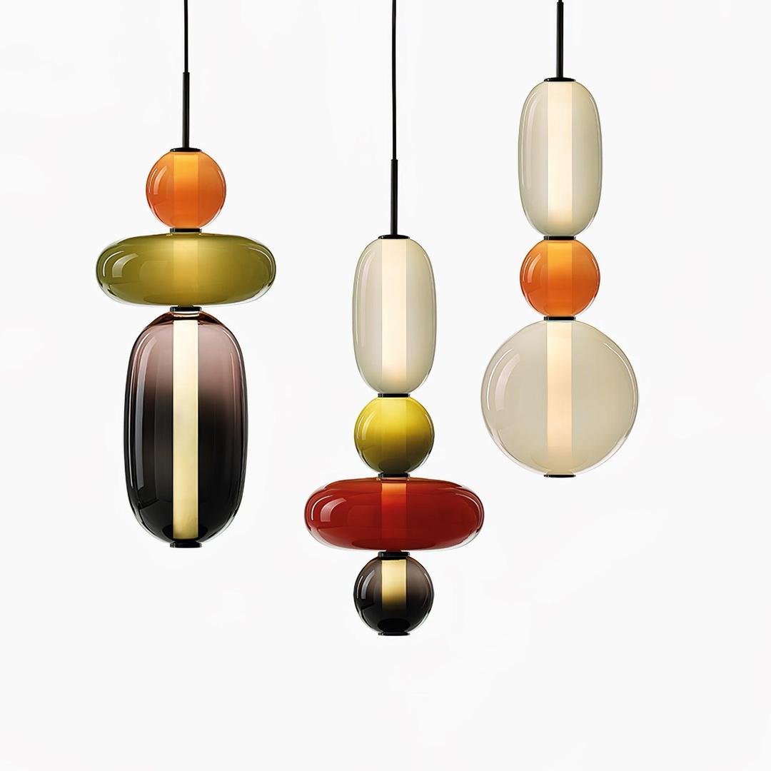 Pendant Lamp Modern Art Deco with Stacked Glass Shades and Adjustable Height