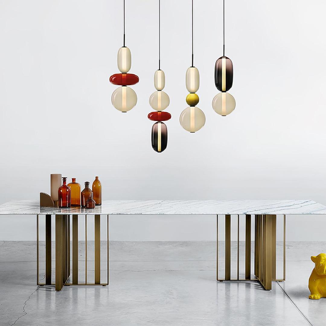 Pendant Lamp Modern Art Deco with Stacked Glass Shades and Adjustable Height