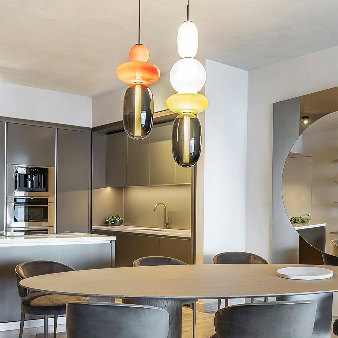 Pendant Lamp Modern Art Deco with Stacked Glass Shades and Adjustable Height