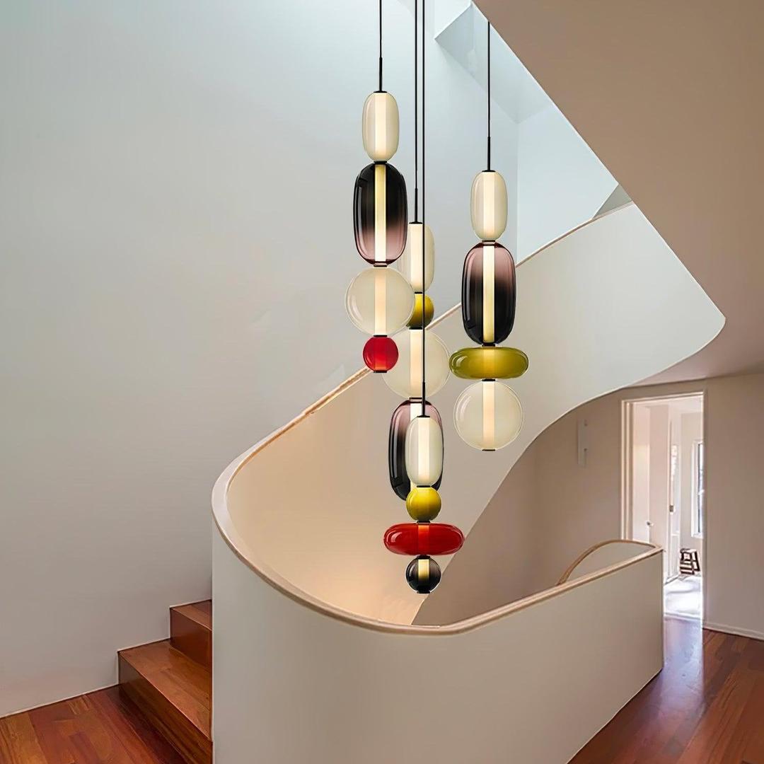 Pendant Lamp Modern Art Deco with Stacked Glass Shades and Adjustable Height