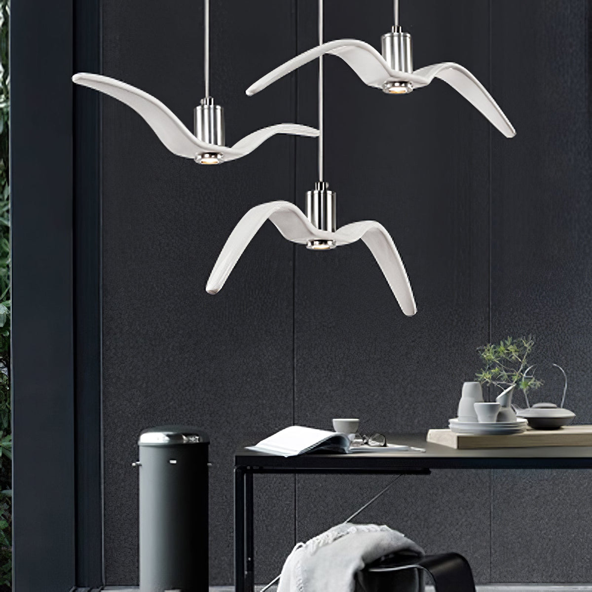 Pendant Lamp Modern Bird Wing Design with Integrated LED and Adjustable Height