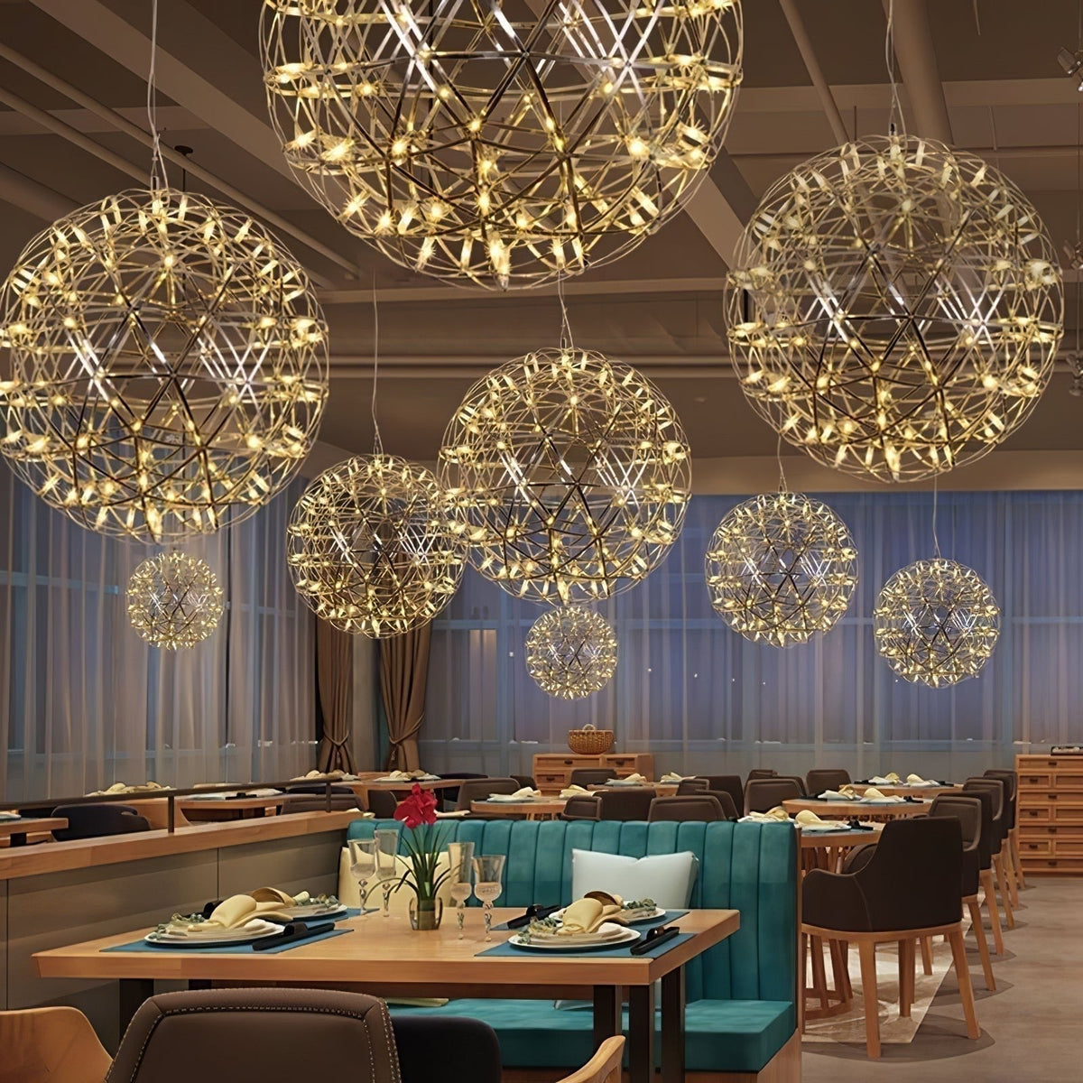 Pendant Lamp Modern Geometric Globe with Integrated LED Sparkling Sphere