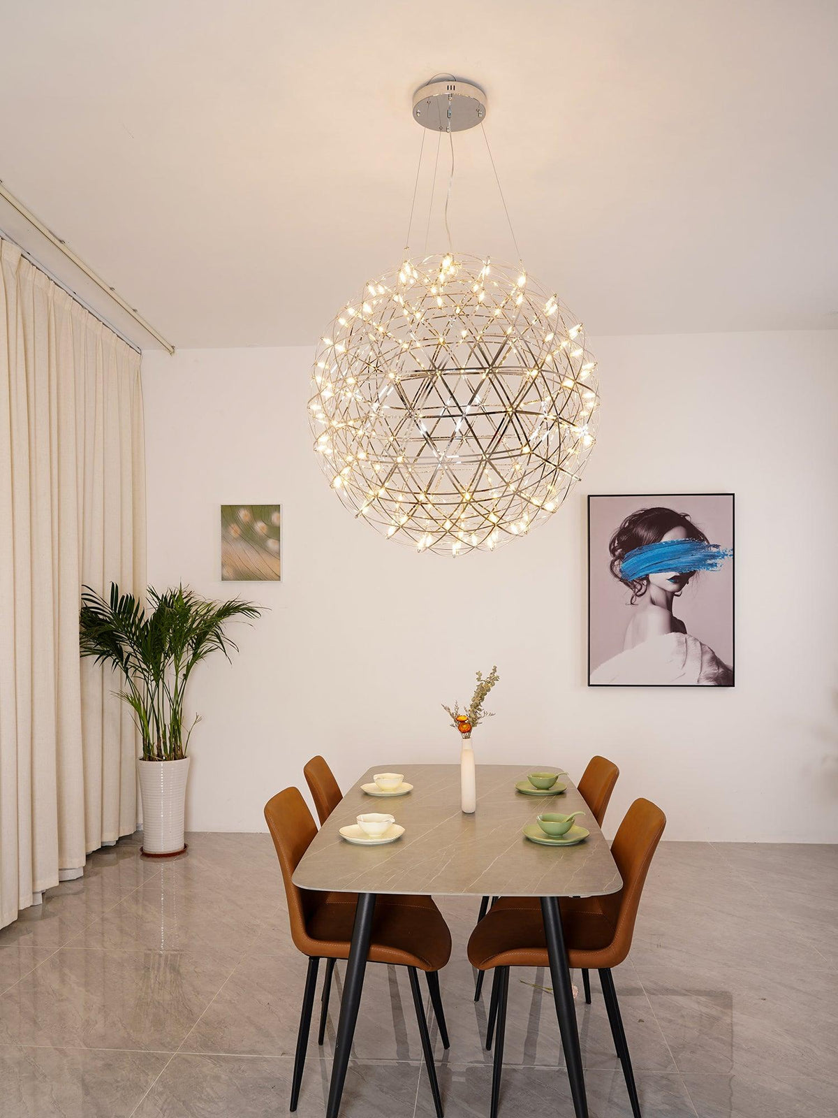 Pendant Lamp Modern Geometric Globe with Integrated LED Sparkling Sphere