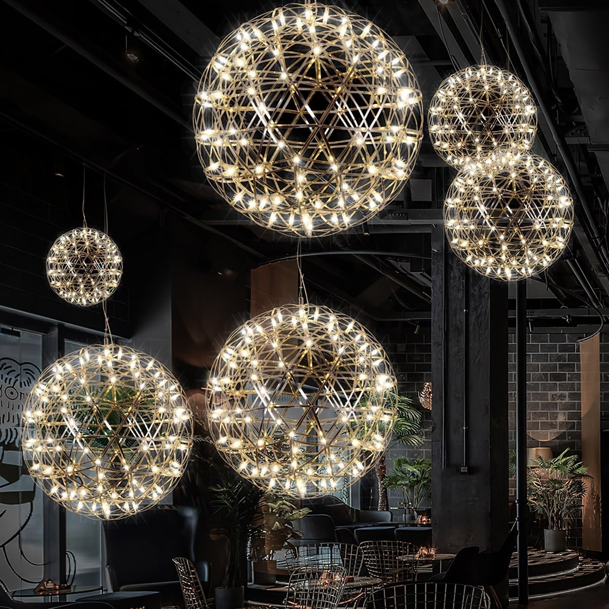 Pendant Lamp Modern Geometric Globe with Integrated LED Sparkling Sphere