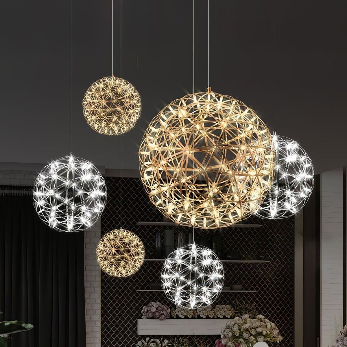 Pendant Lamp Modern Geometric Globe with Integrated LED Sparkling Sphere