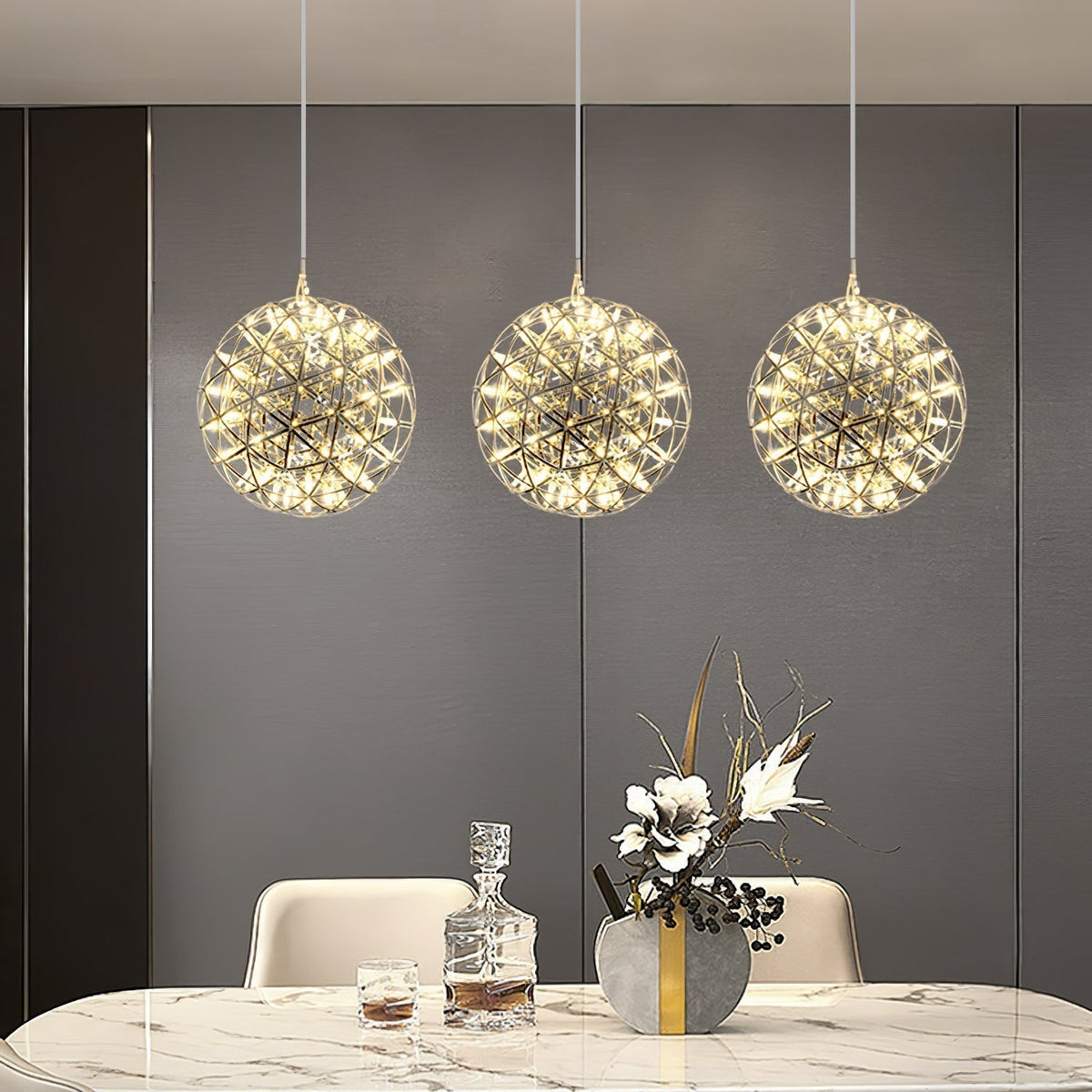 Pendant Lamp Modern Geometric Globe with Integrated LED Sparkling Sphere