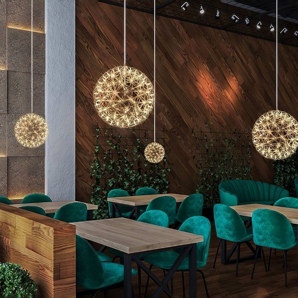 Pendant Lamp Modern Geometric Globe with Integrated LED Sparkling Sphere