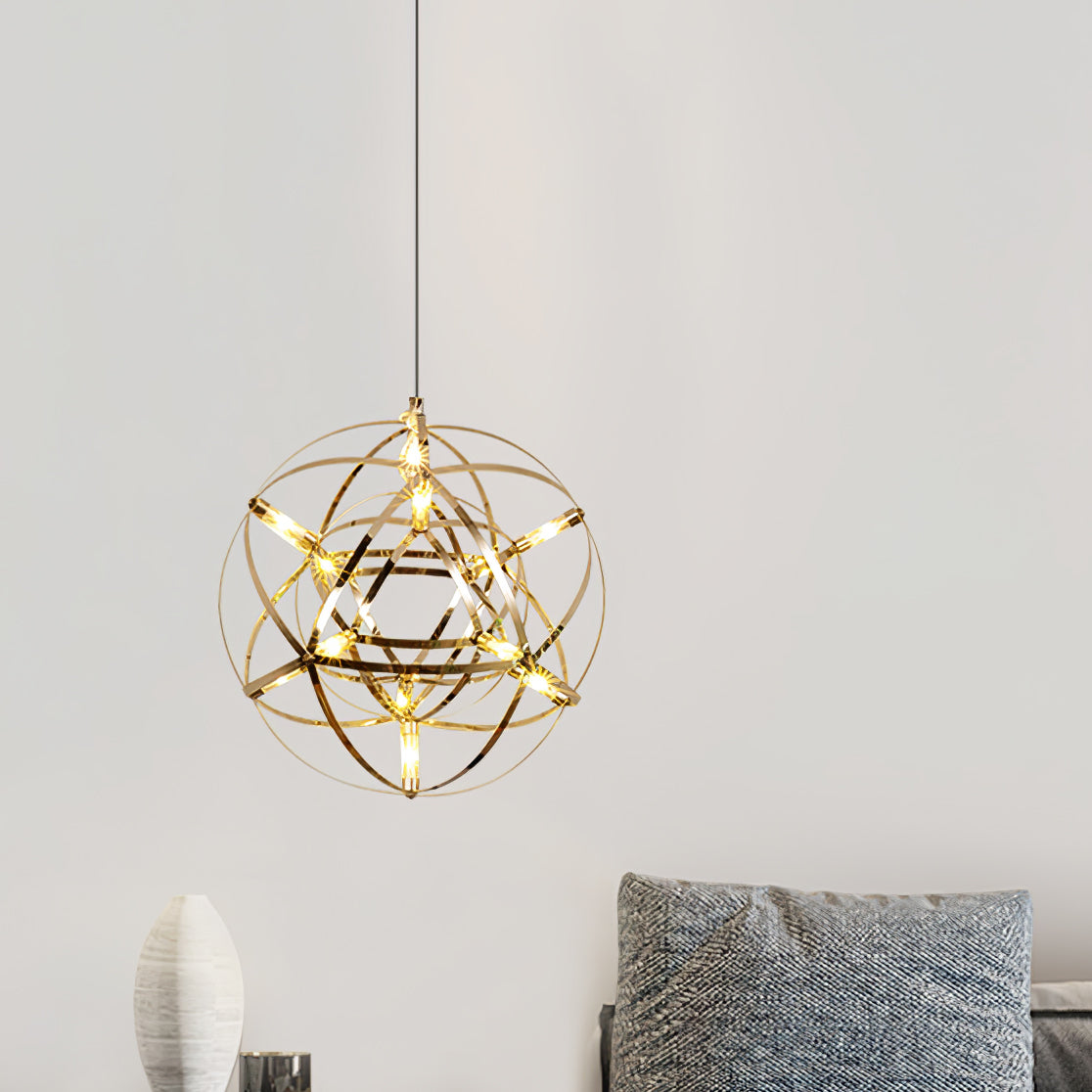 Pendant Lamp Modern Geometric Globe with Integrated LED Sparkling Sphere