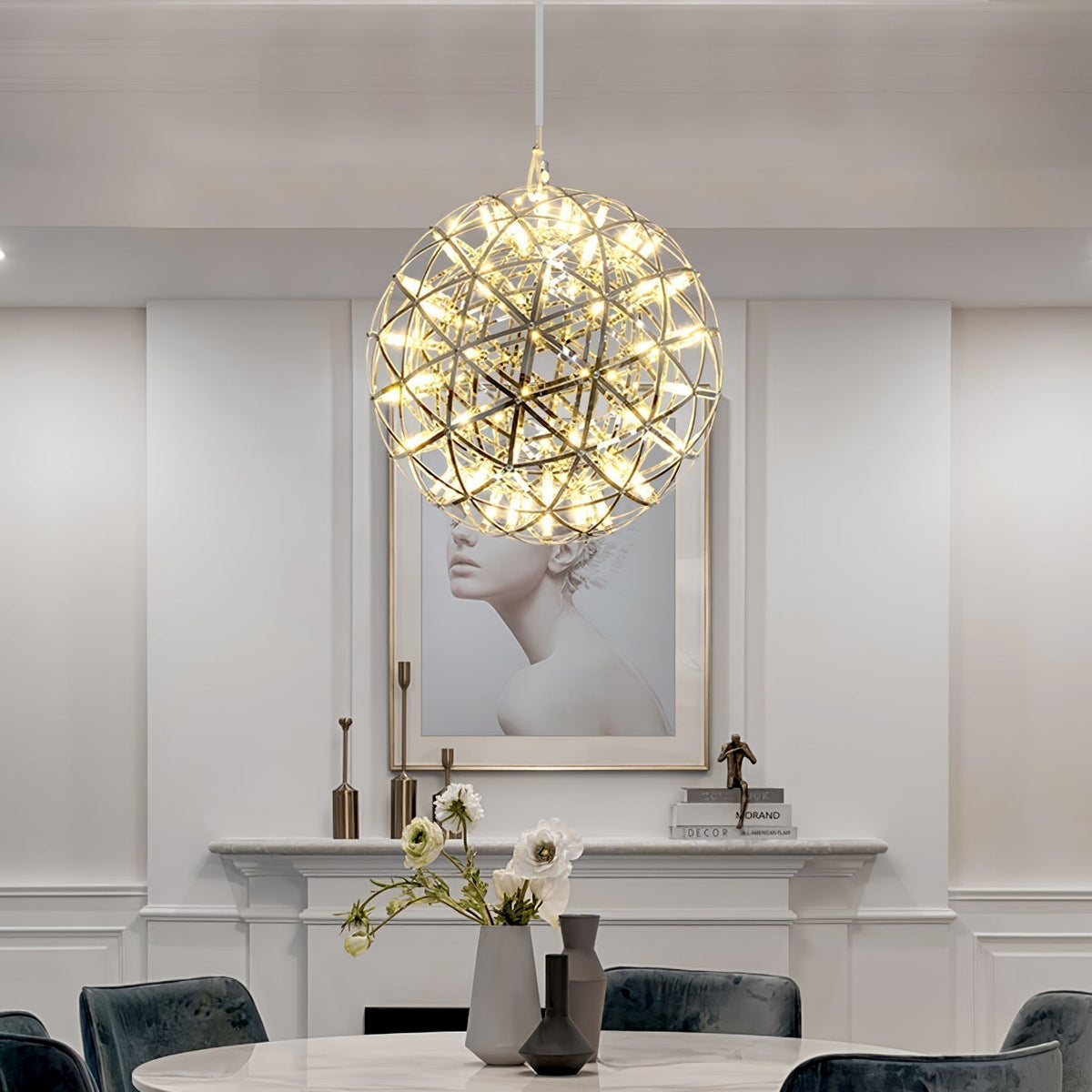 Pendant Lamp Modern Geometric Globe with Integrated LED Sparkling Sphere