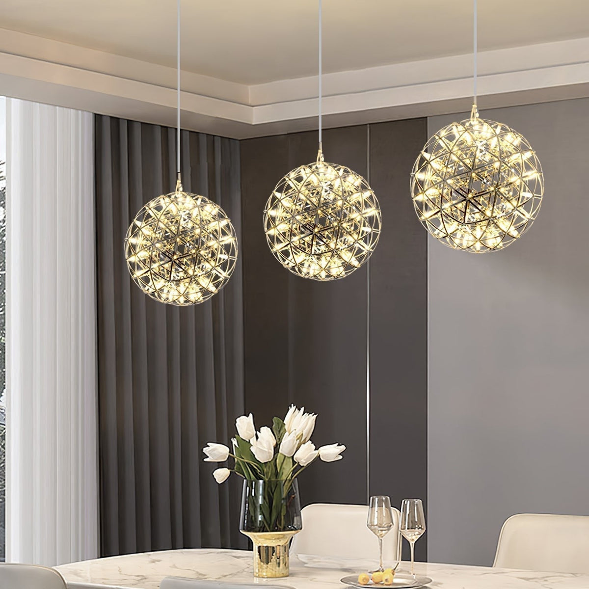 Pendant Lamp Modern Geometric Globe with Integrated LED Sparkling Sphere