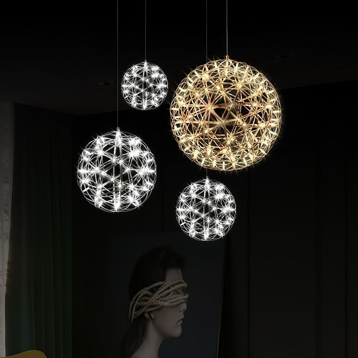 Pendant Lamp Modern Geometric Globe with Integrated LED Sparkling Sphere