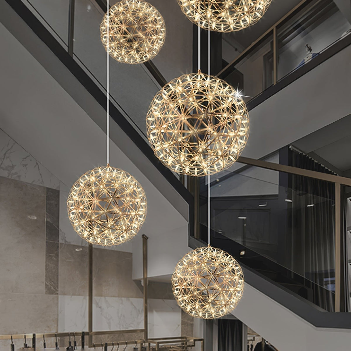 Pendant Lamp Modern Geometric Globe with Integrated LED Sparkling Sphere
