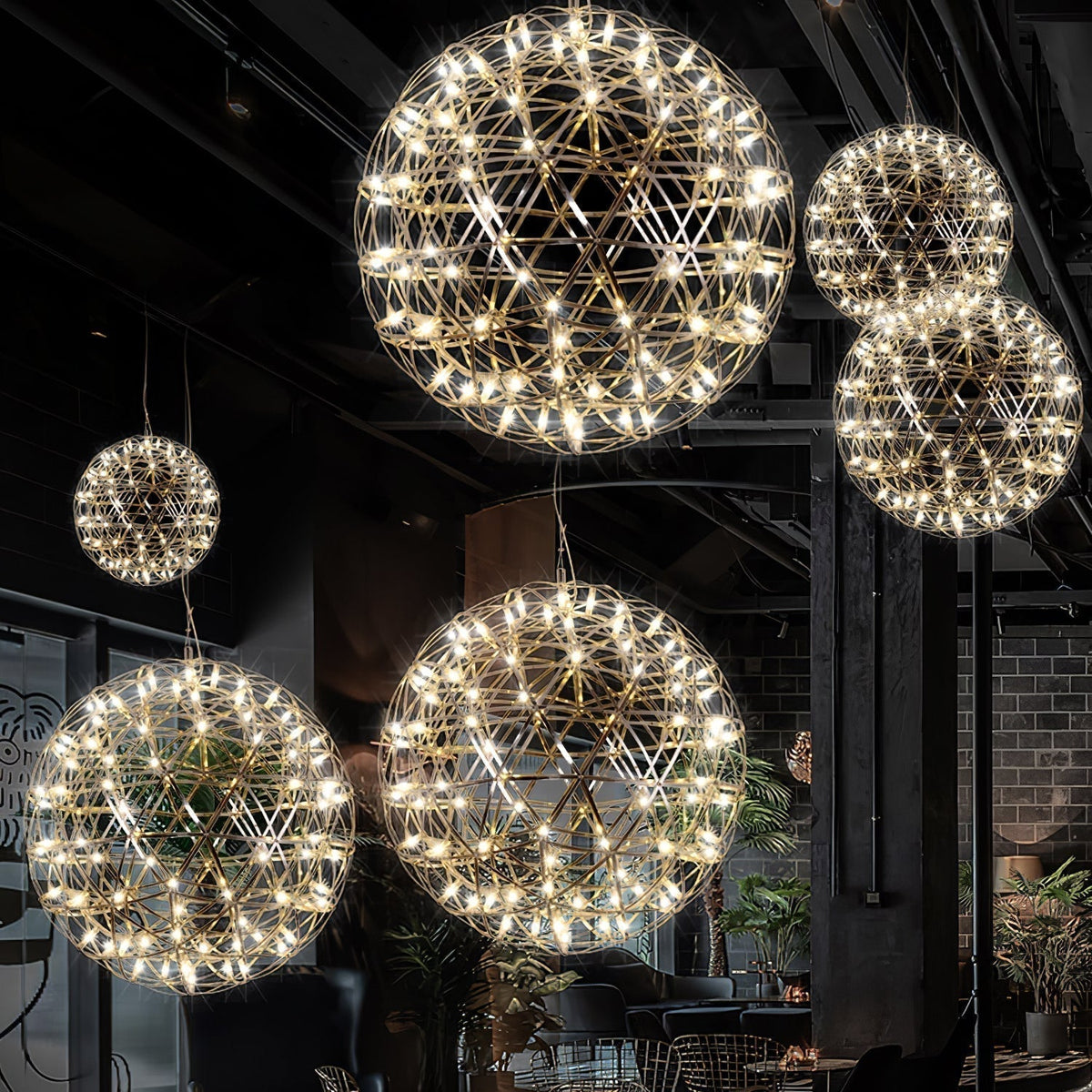 Pendant Lamp Modern Geometric Globe with Integrated LED Sparkling Sphere