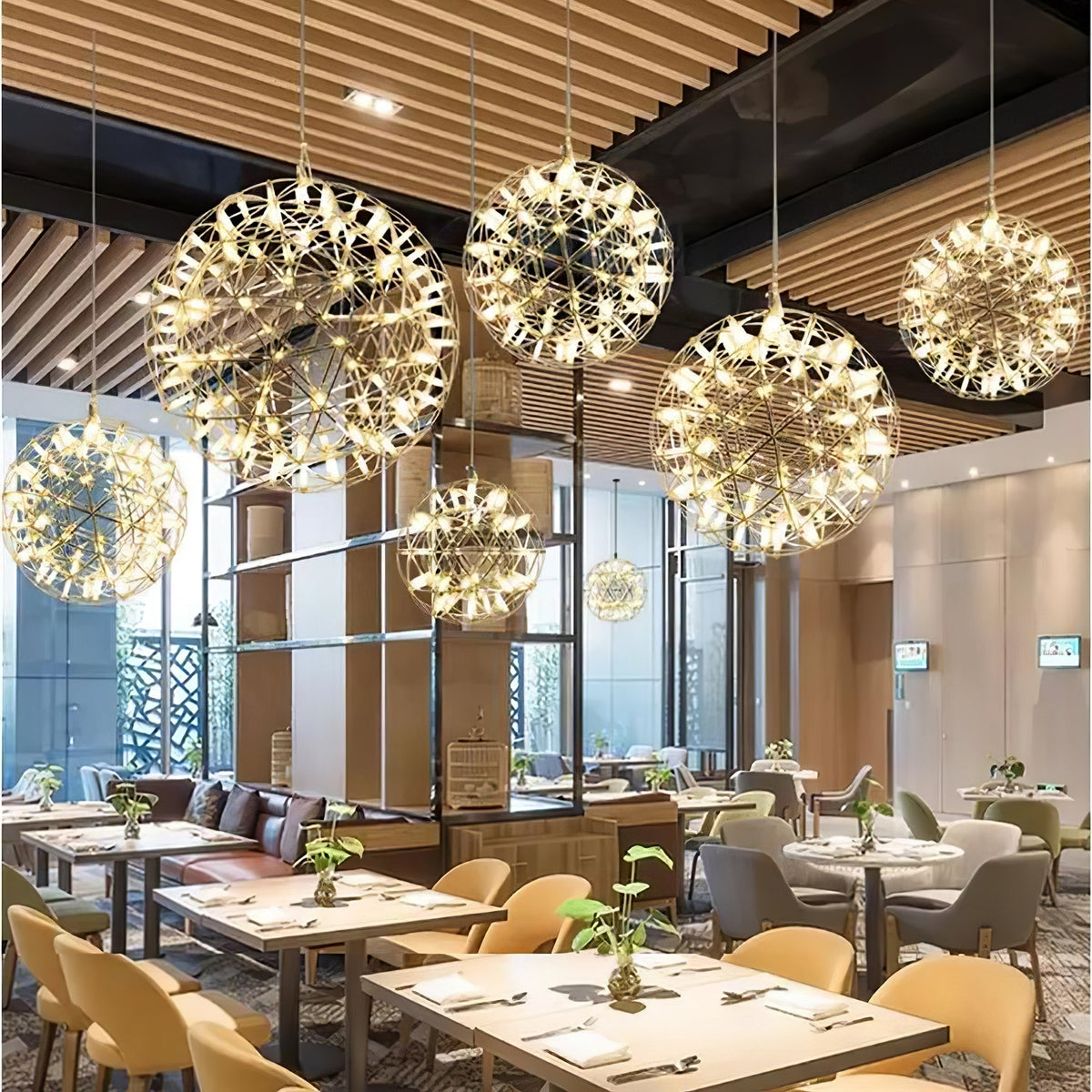 Pendant Lamp Modern Geometric Globe with Integrated LED Sparkling Sphere