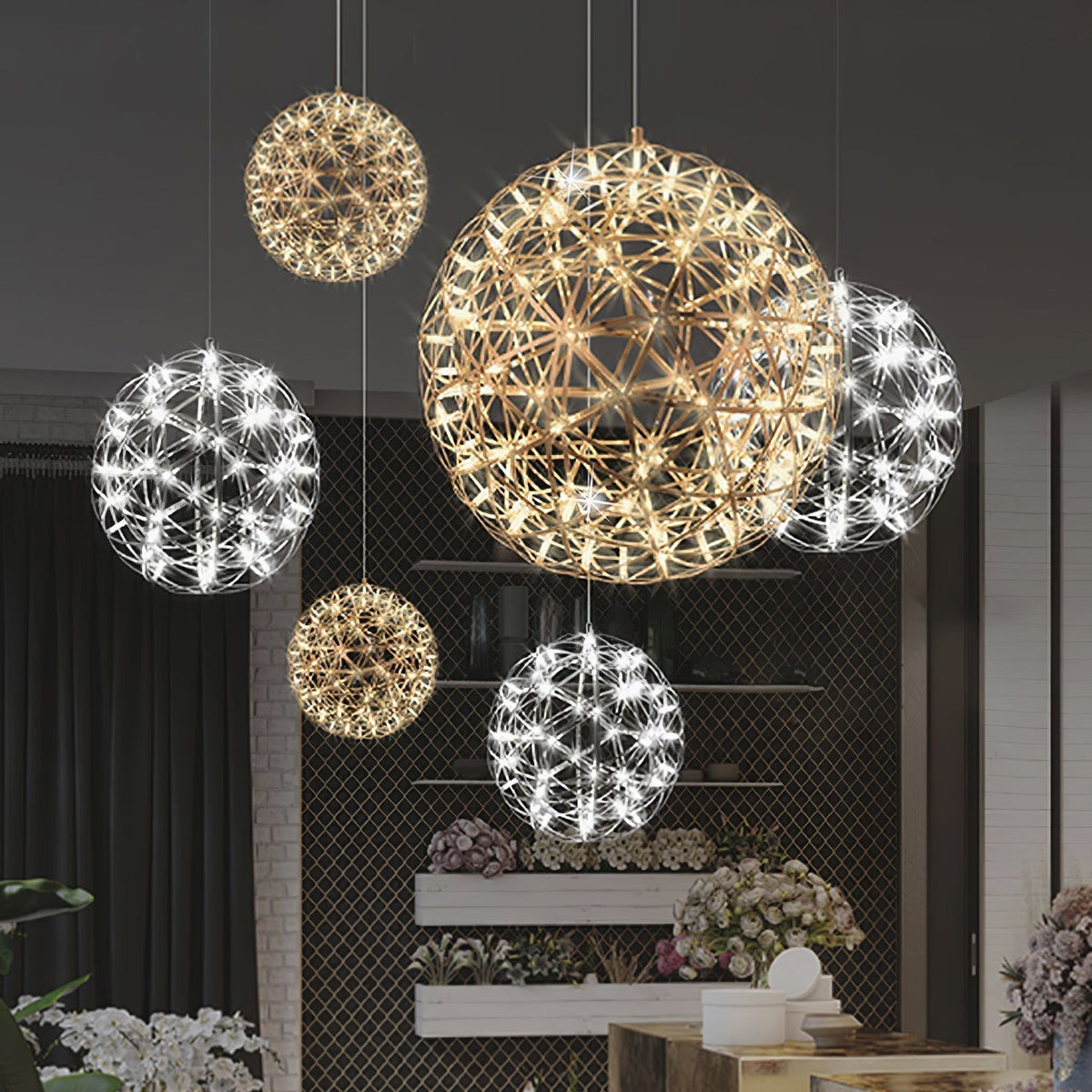 Pendant Lamp Modern Geometric Globe with Integrated LED Sparkling Sphere