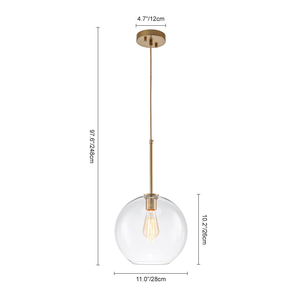 Pendant Lamp Modern Globe with Clear Glass Shade and Adjustable Height