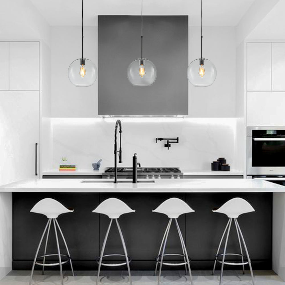 Pendant Lamp Modern Globe with Clear Glass Shade and Adjustable Height