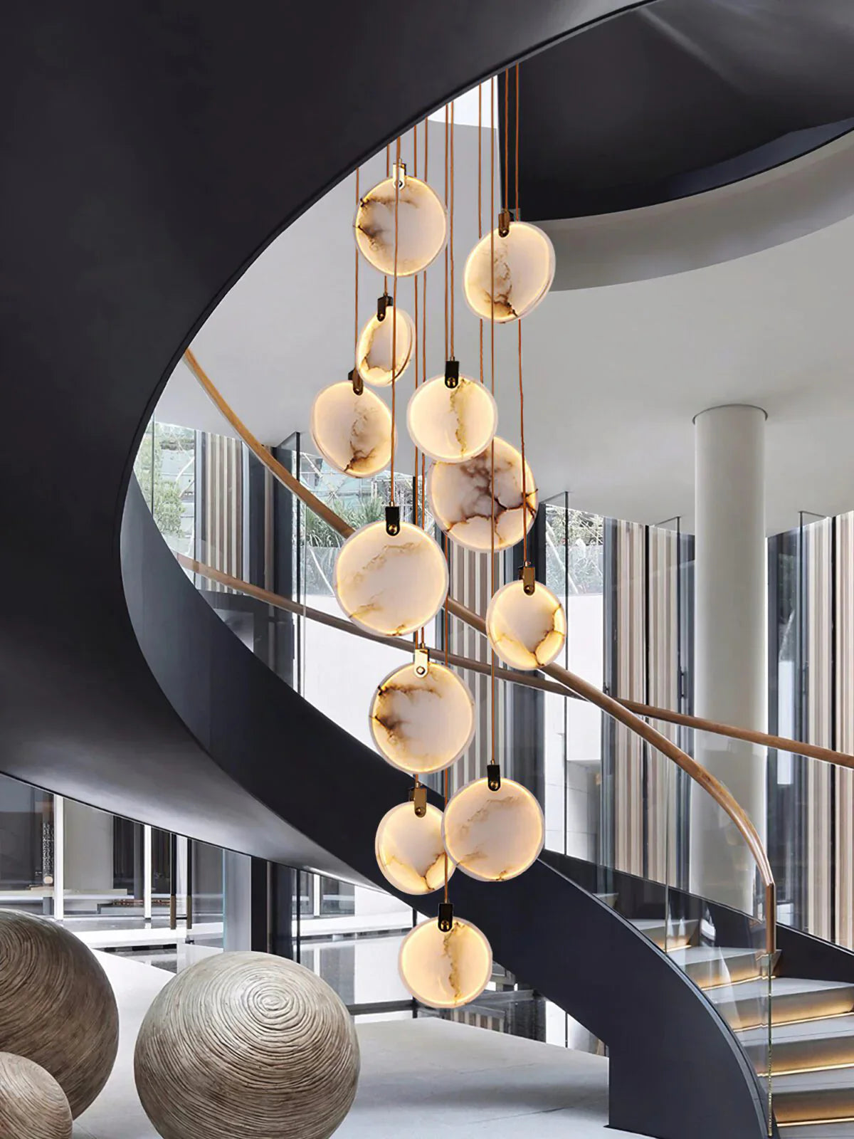 Pendant Lamp Modern Marble Disc Chandelier with Adjustable Height