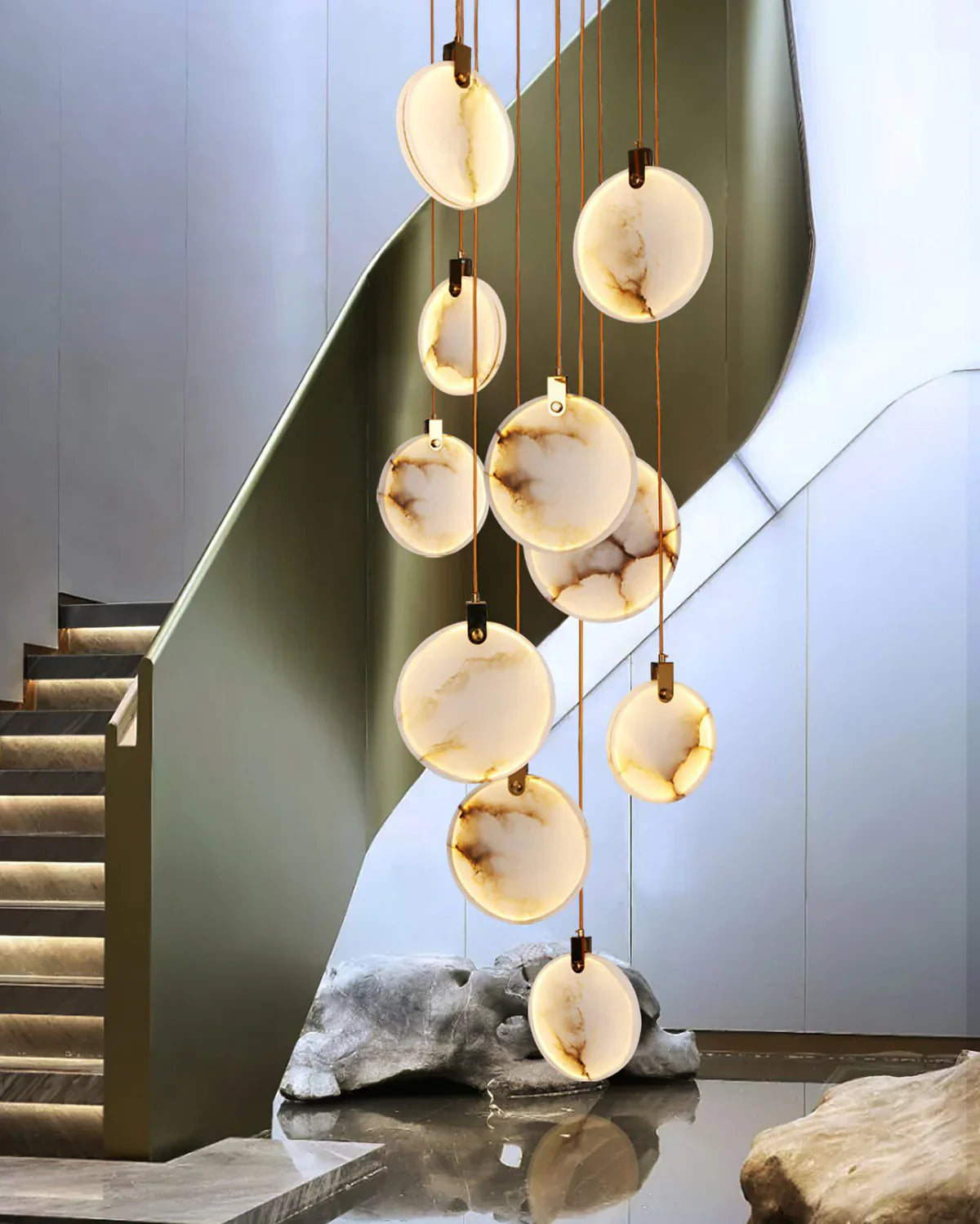 Pendant Lamp Modern Marble Disc Chandelier with Adjustable Height