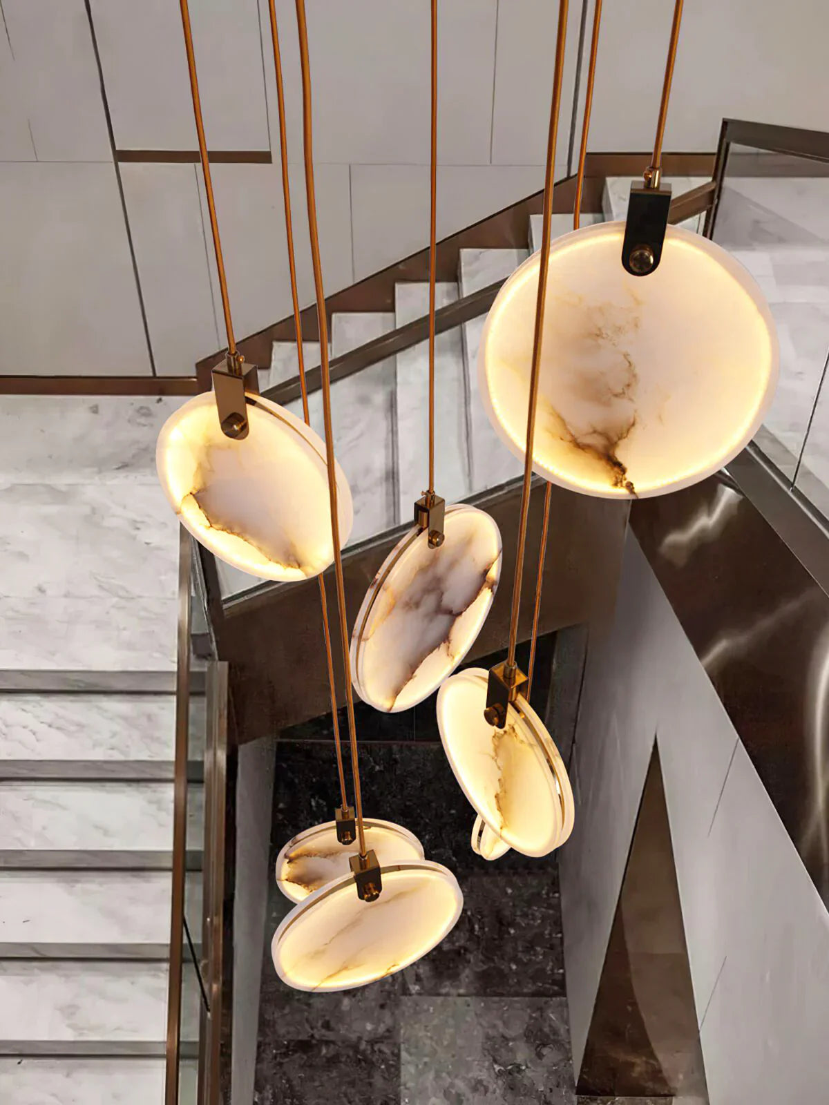 Pendant Lamp Modern Marble Disc Chandelier with Adjustable Height