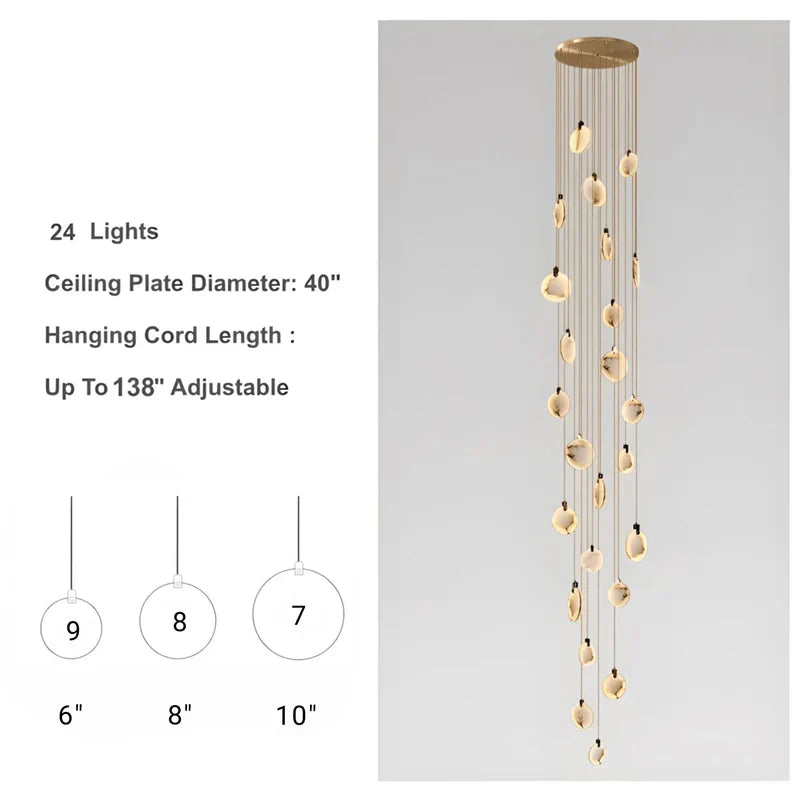 Pendant Lamp Modern Marble Disc Chandelier with Adjustable Height