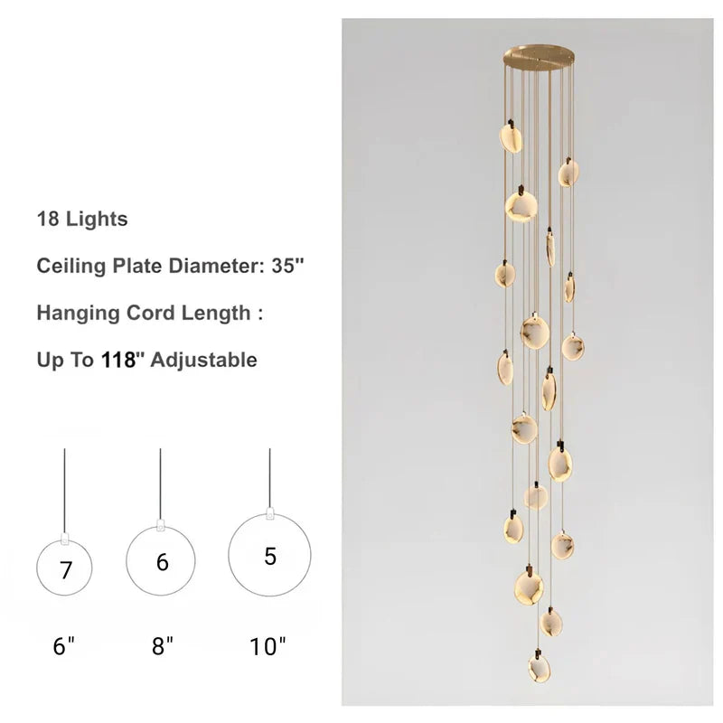 Pendant Lamp Modern Marble Disc Chandelier with Adjustable Height