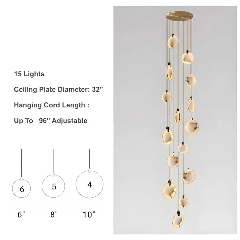 Pendant Lamp Modern Marble Disc Chandelier with Adjustable Height