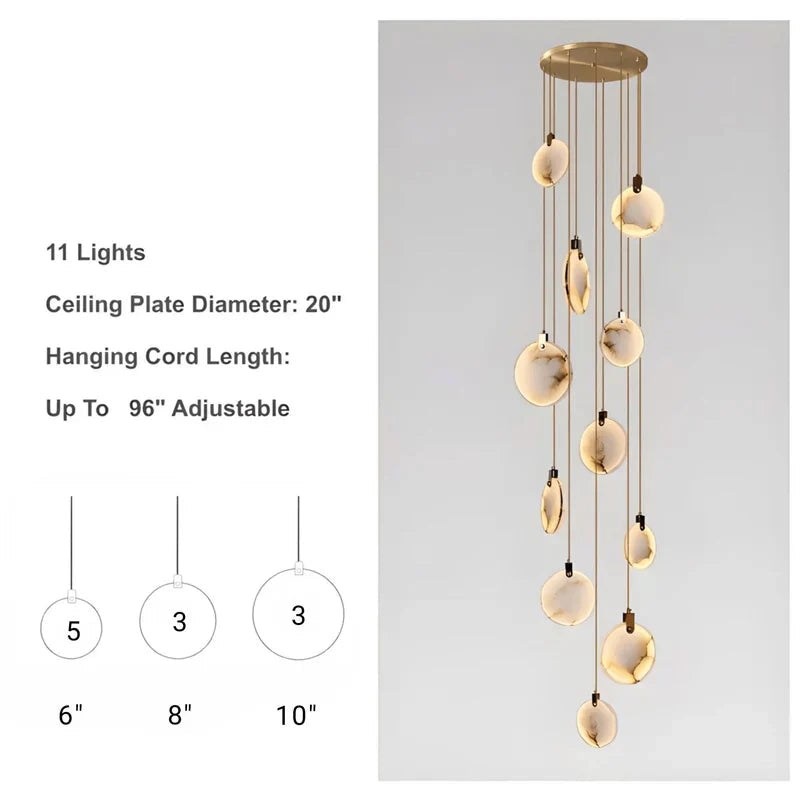 Pendant Lamp Modern Marble Disc Chandelier with Adjustable Height