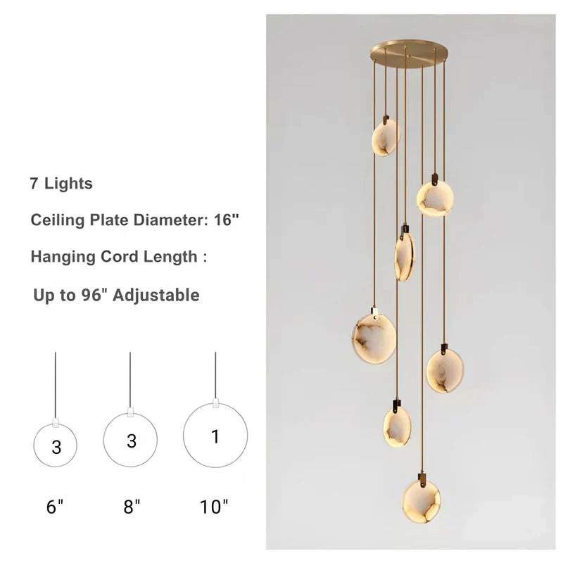 Pendant Lamp Modern Marble Disc Chandelier with Adjustable Height