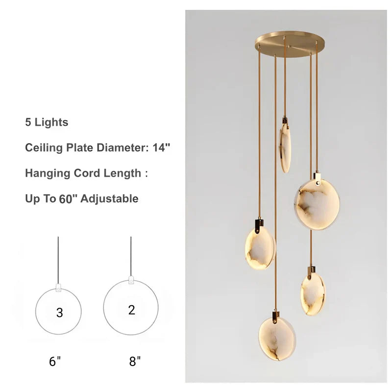 Pendant Lamp Modern Marble Disc Chandelier with Adjustable Height