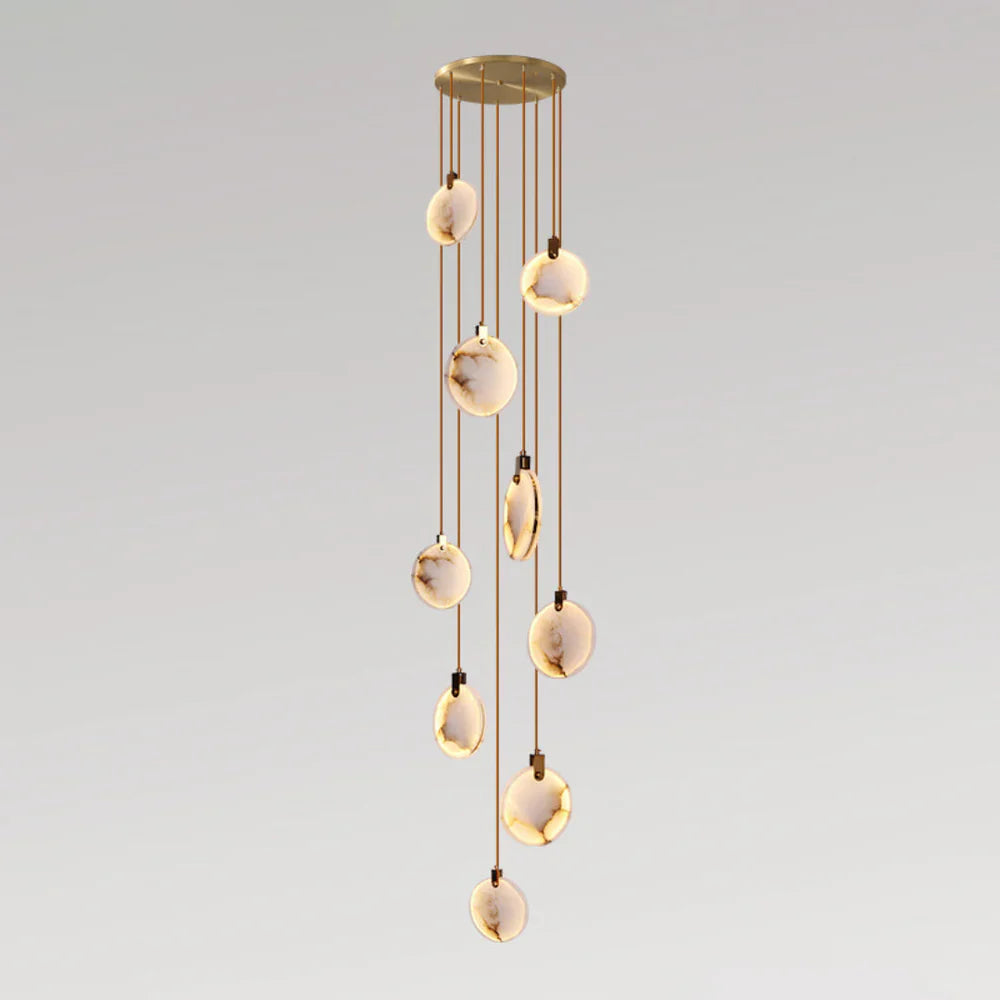 Pendant Lamp Modern Marble Disc Chandelier with Adjustable Height