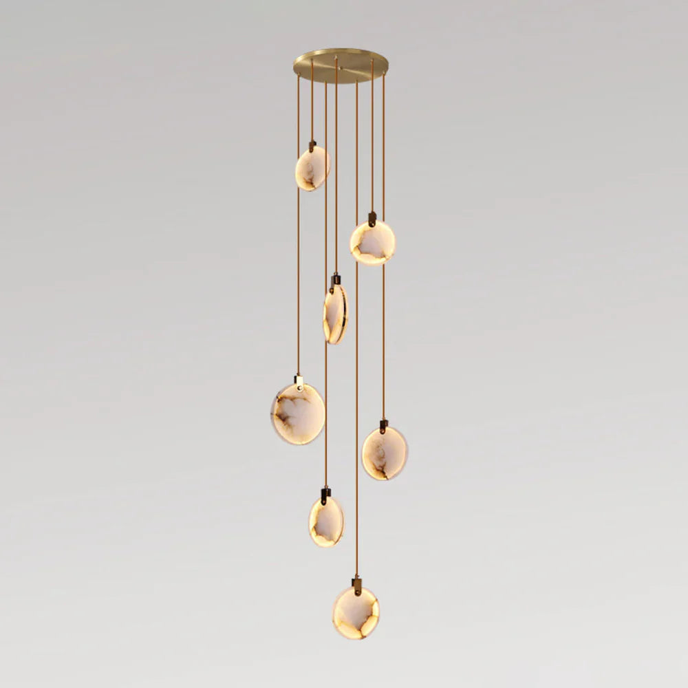 Pendant Lamp Modern Marble Disc Chandelier with Adjustable Height