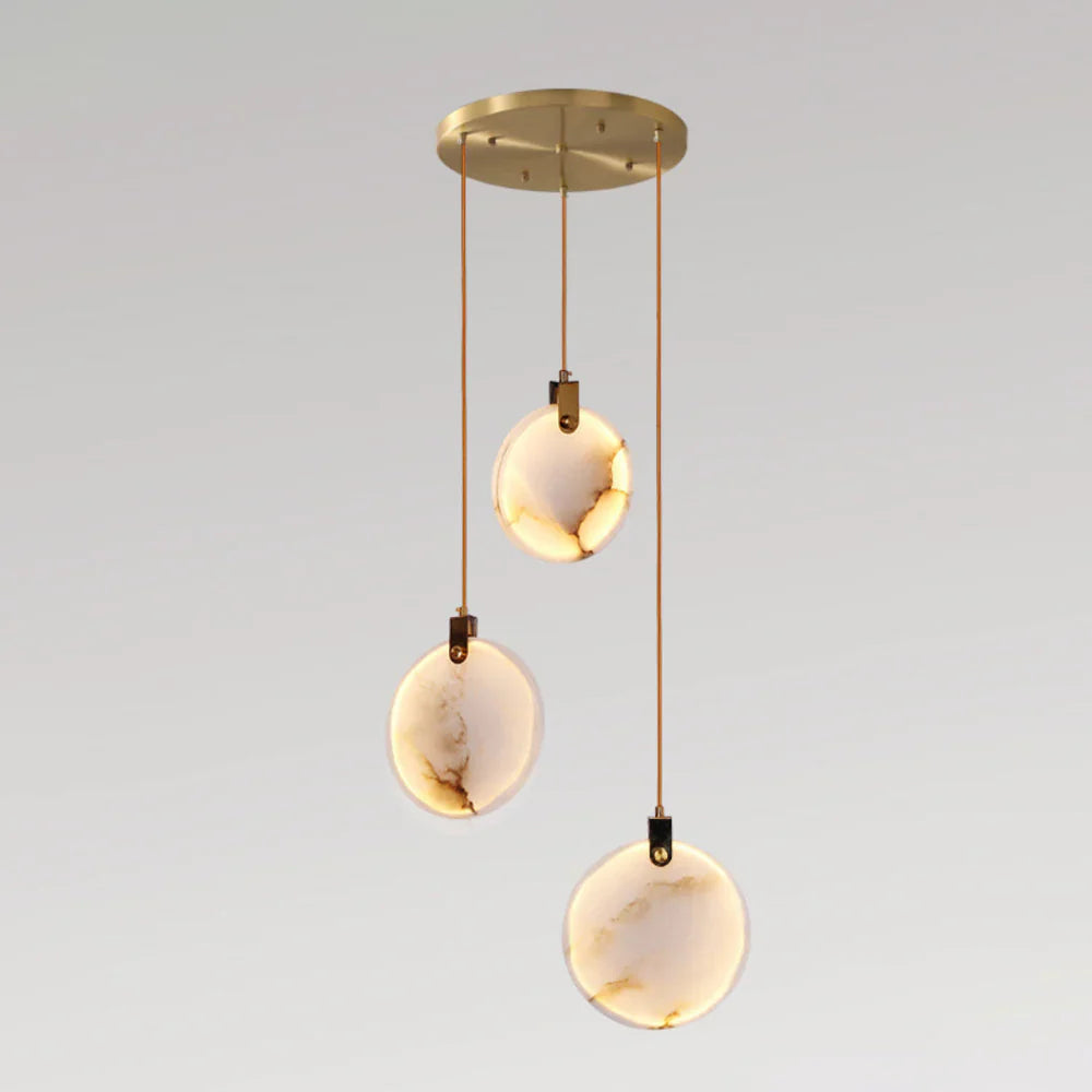 Pendant Lamp Modern Marble Disc Chandelier with Adjustable Height
