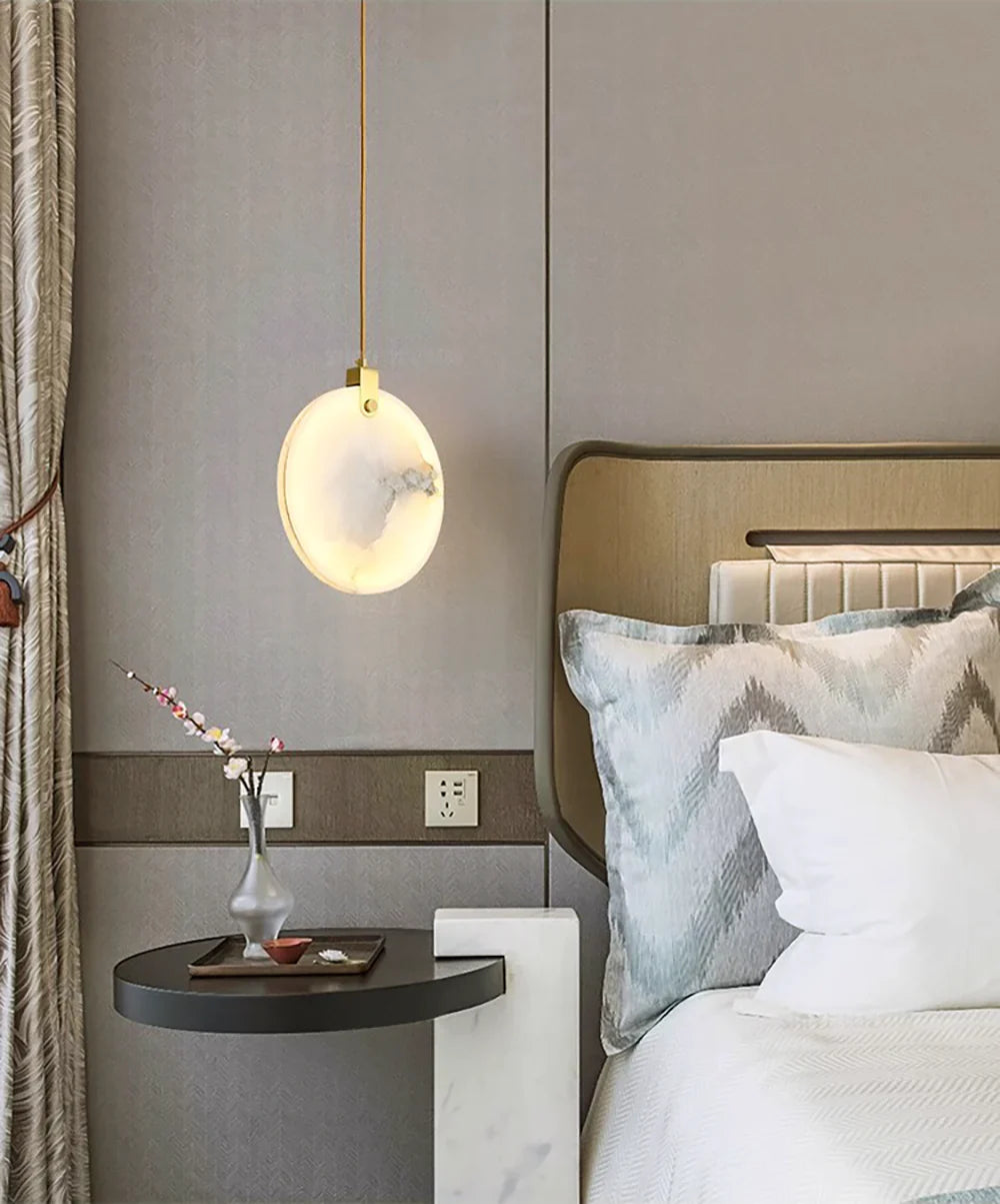 Pendant Lamp Modern Marble Disc Chandelier with Adjustable Height
