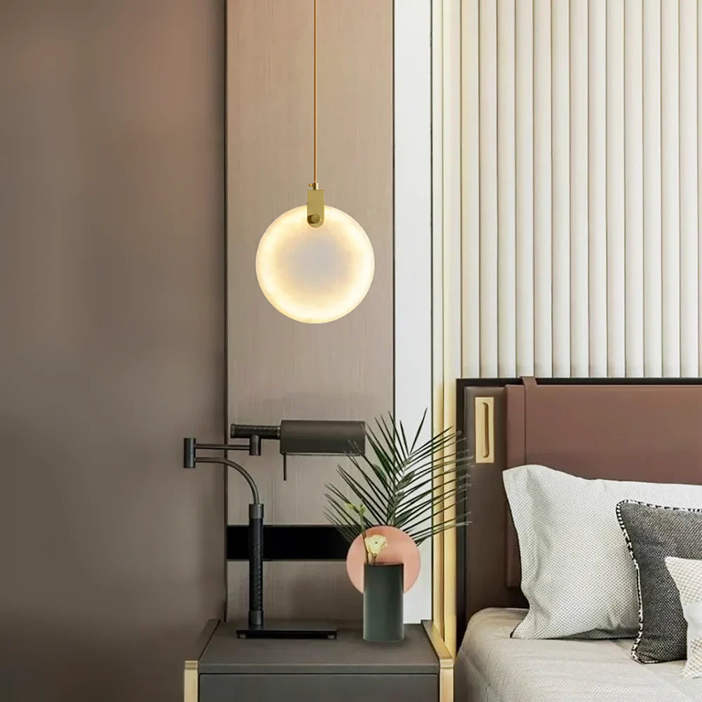 Pendant Lamp Modern Marble Disc Chandelier with Adjustable Height