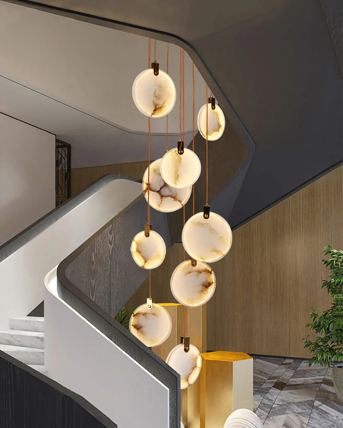 Pendant Lamp Modern Marble Disc Chandelier with Adjustable Height