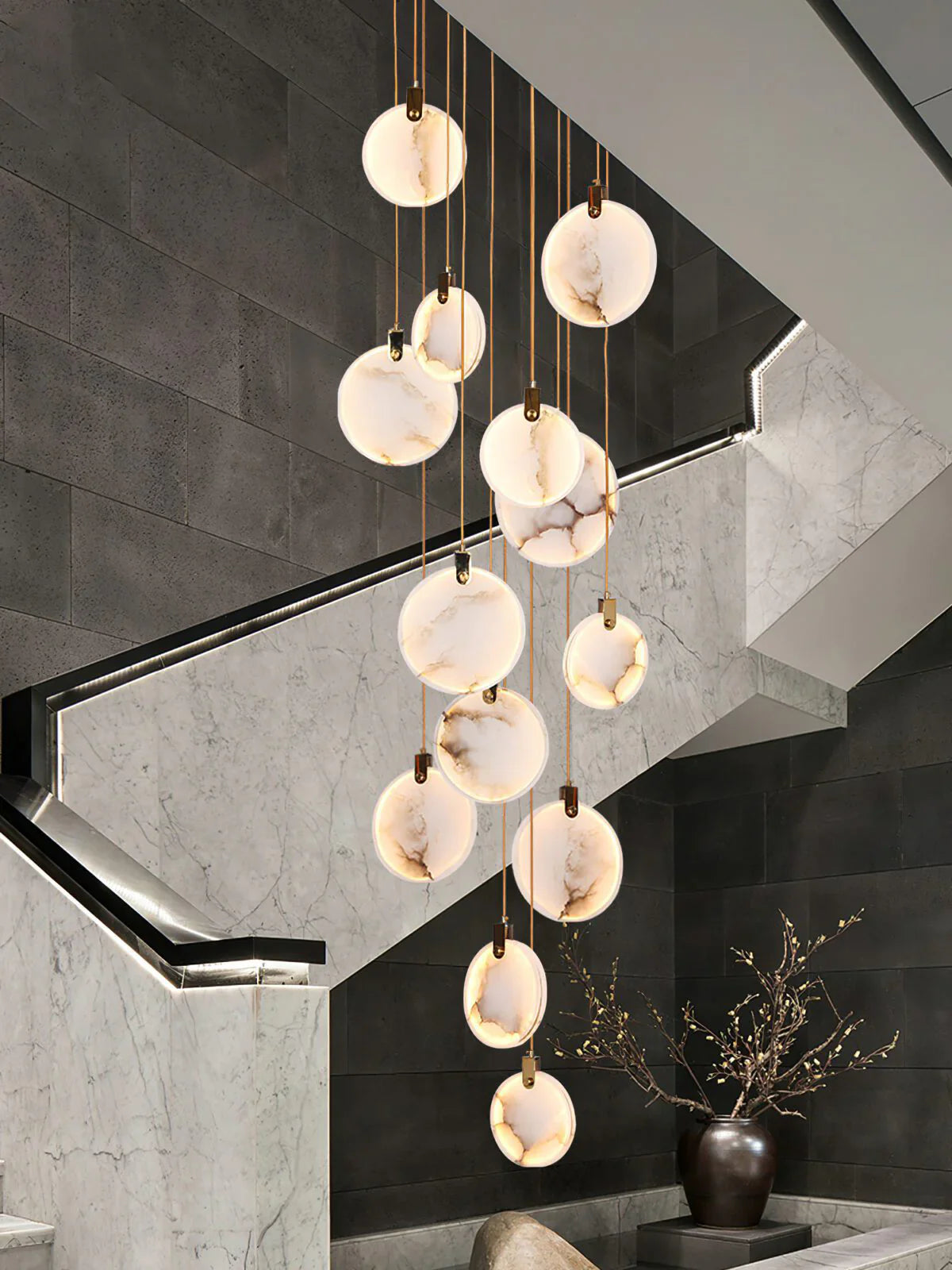 Pendant Lamp Modern Marble Disc Chandelier with Adjustable Height